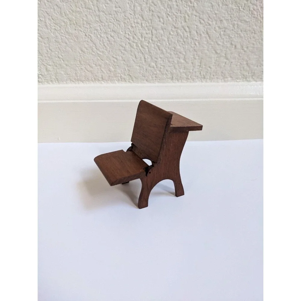 Vintage Dollhouse Miniature Old School House Desk Folding Bench‎ Wood 2.75